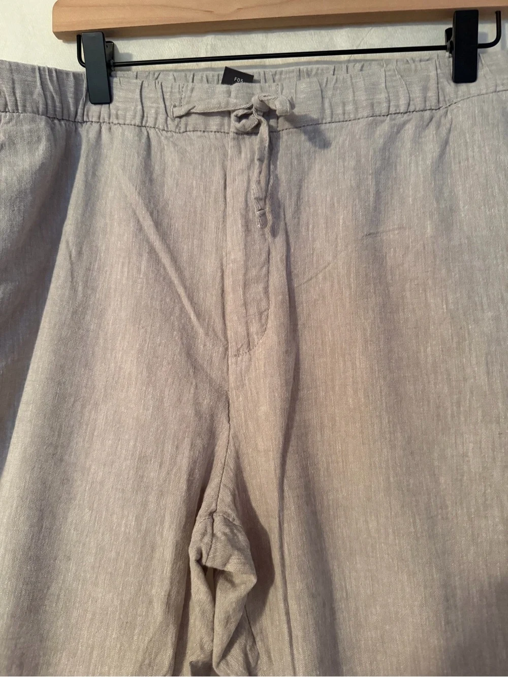 H&M Men's Light Taupe Drawstring Linen-Blend Pants